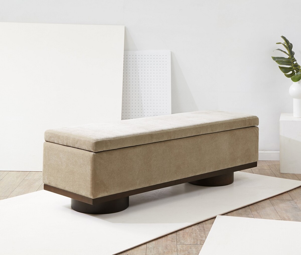 Vianna Boucle Bench - Light Brown / Walnut - Image 1