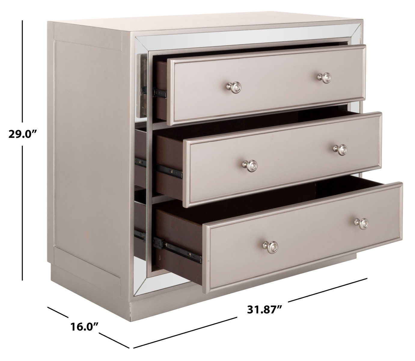 Basie 3 Drawer Chest - Champagne / Mirror - Safavieh - Image 7