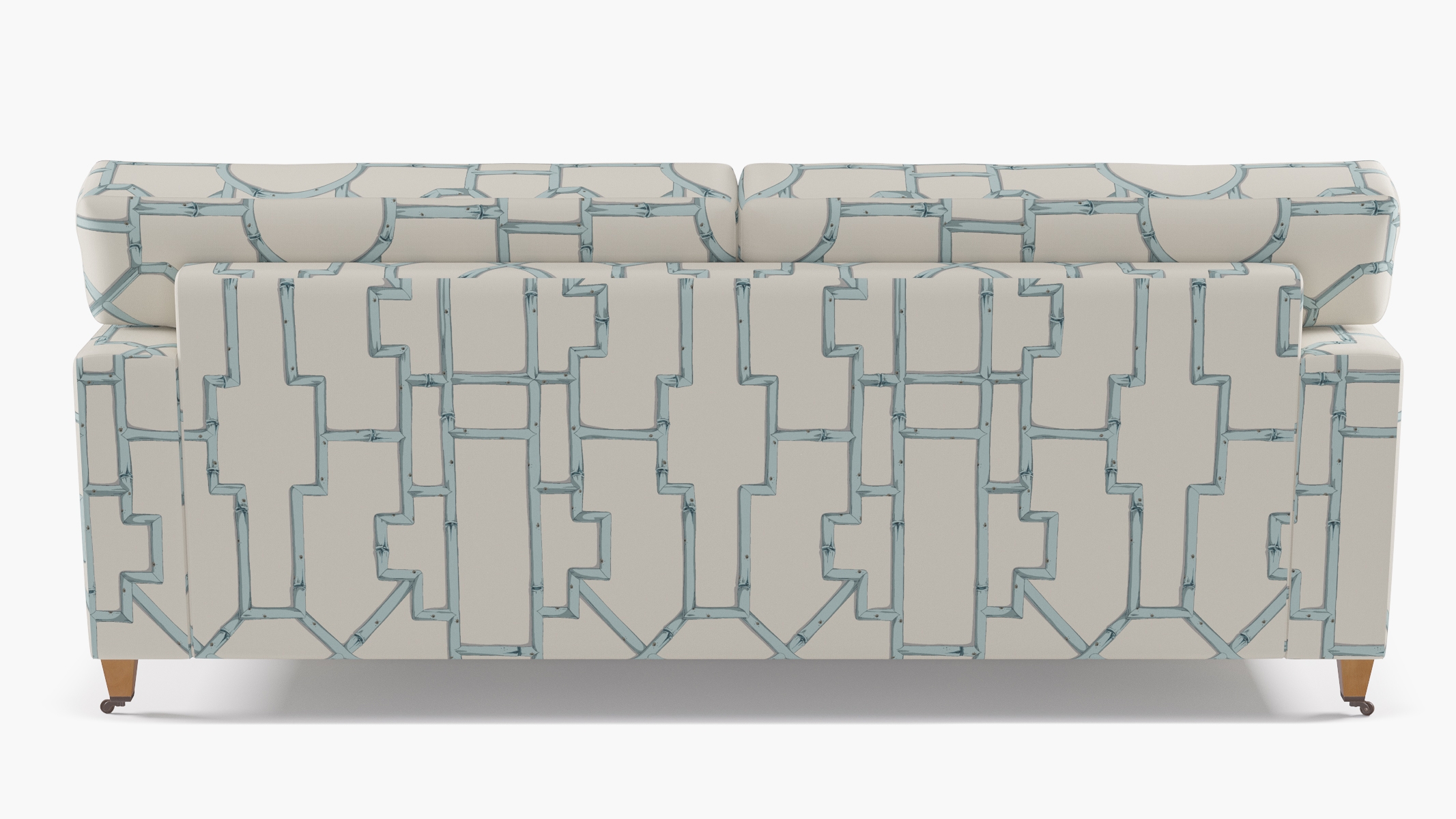 Classic Sofa, Blue Baldwin Bamboo, Natural with Antique Brass Caster - Image 3