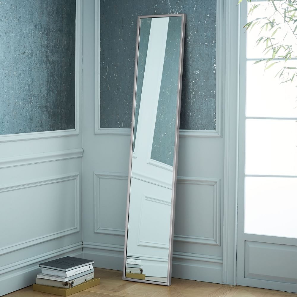 Metal Framed Narrow Floor Mirror, Brushed Nickel, 14"Wx72"H - Image 0