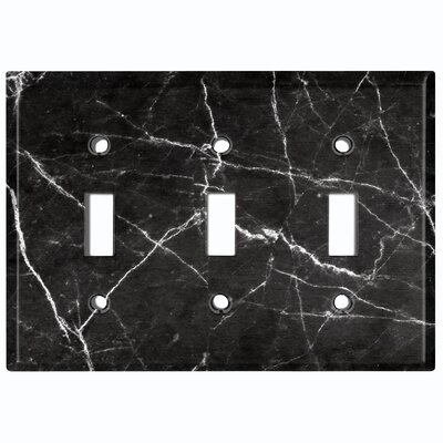 Metal Light Switch Plate Outlet Cover (Marble Black Print 1  - Triple Toggle) - Image 0
