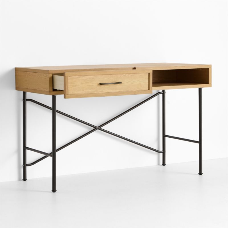 Oliver Natural Oak Wood Modular Kids Desk with Power - Image 2