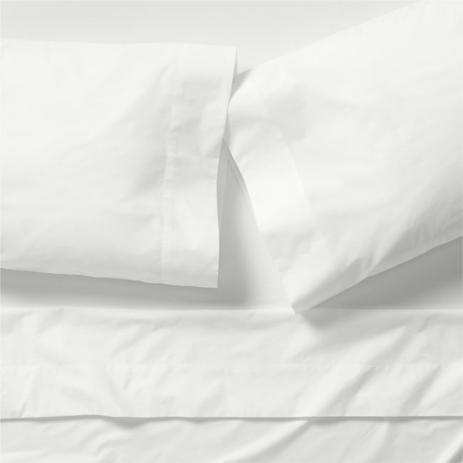Everyday Organic Cotton Percale White Queen Bed Sheet Set - Image 0