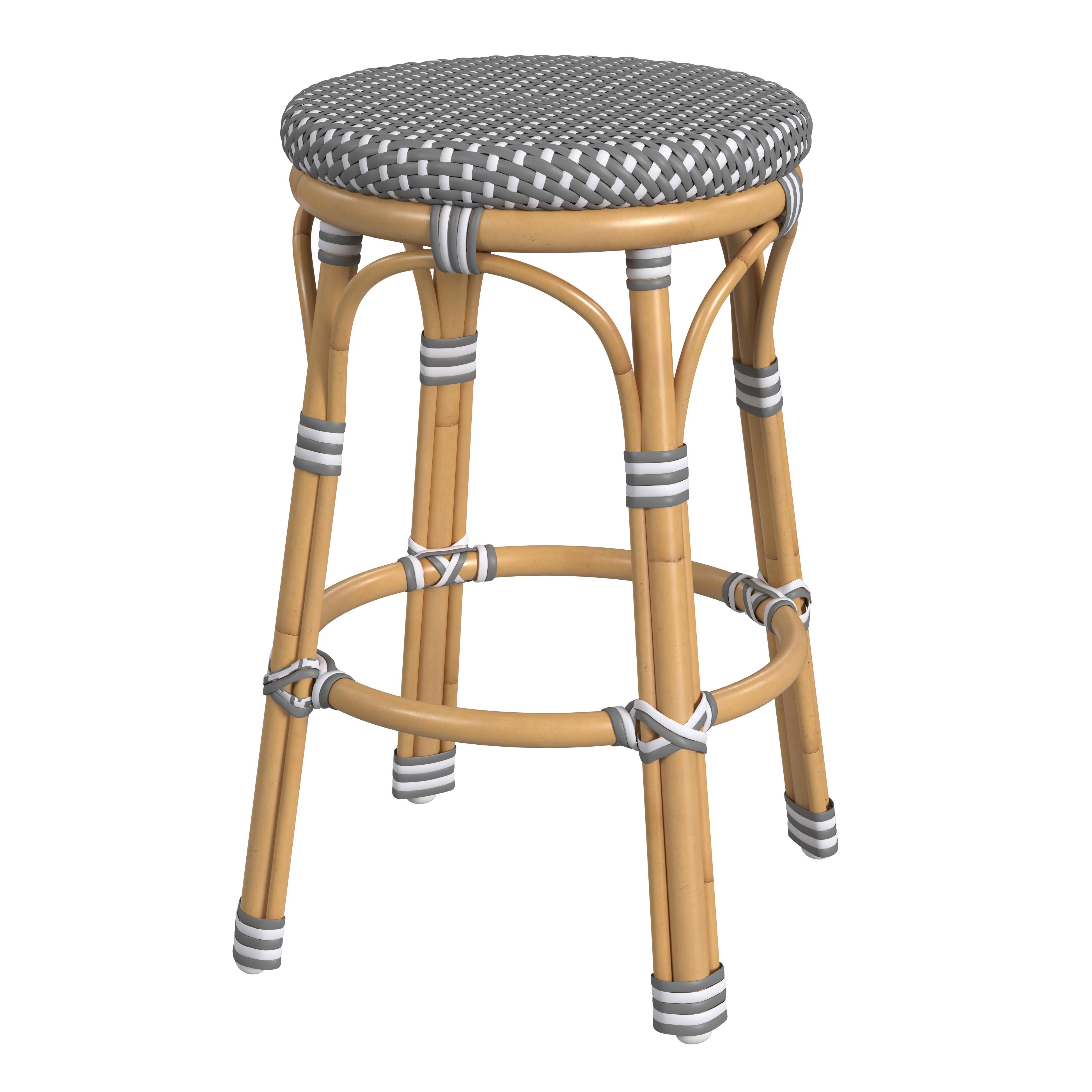 Tobias Gray/White Dot / Natural Rattan Frame Outdoor Counter Stool - Image 0