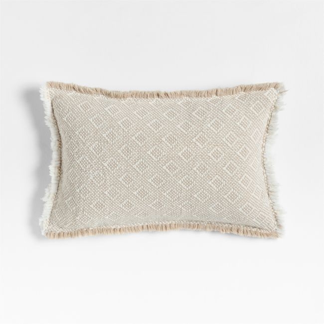 Geo Fringe Organic Cotton 22x15 Flax Taupe Throw Pillow with Feather Insert - Image 0
