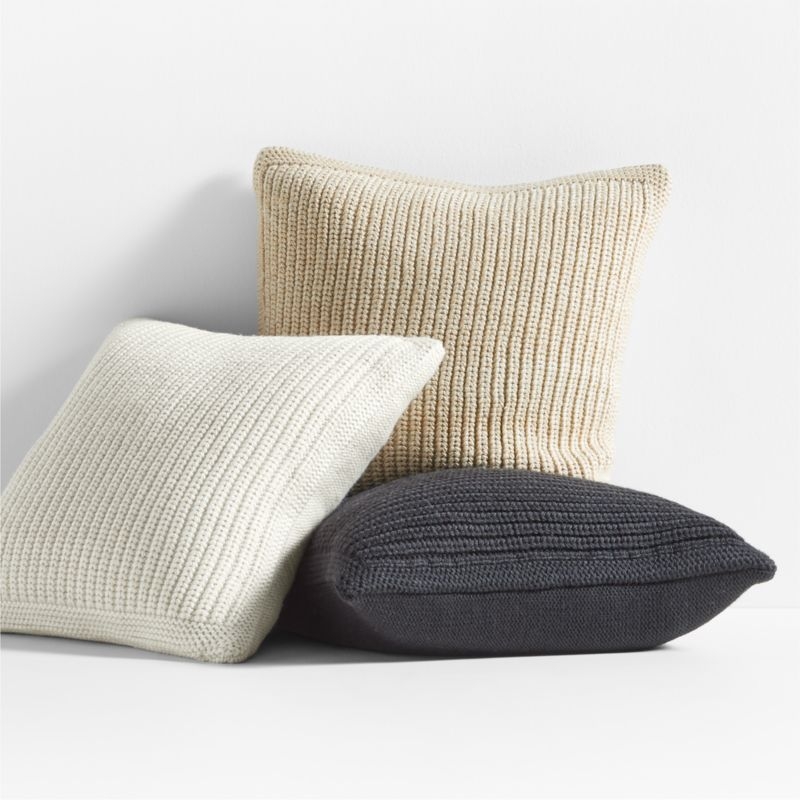 Ginger Beige Wool Blend 23''x23 Fisherman Knit Throw Pillow Cover - Image 4