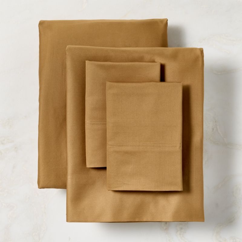 Classic Organic Cotton Sateen 520 Thread Count Smoked Amber Queen Sheet Set - Image 3
