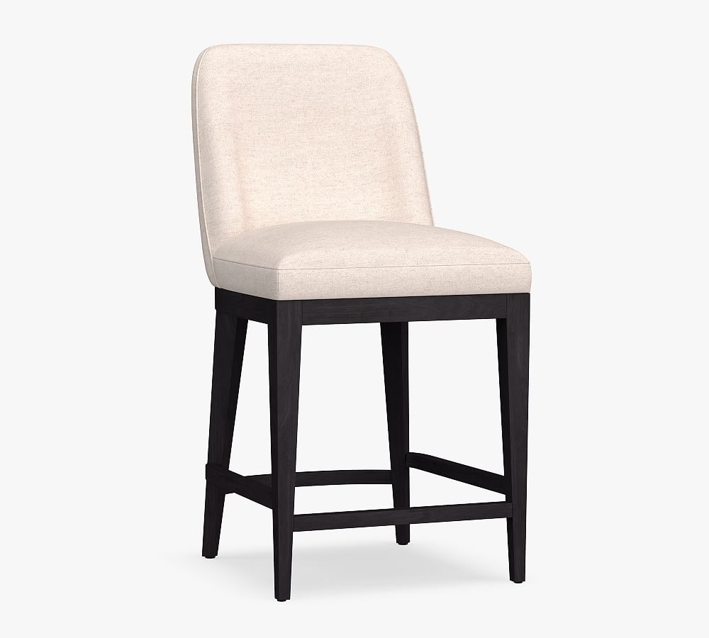 Layton Upholstered Counter Height Bar Stool, Black Leg, Brushed Crossweave Light Gray - Image 0