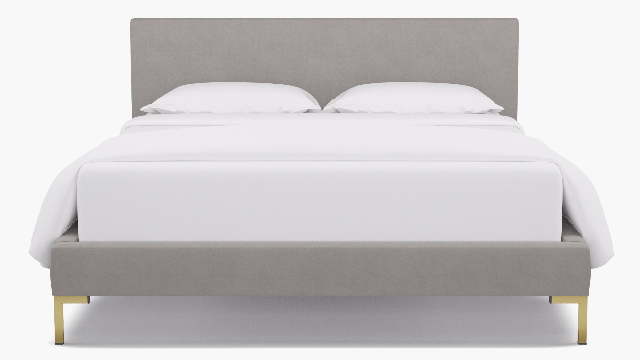 Modern Platform Bed, Platinum Velvet, Brass, Queen - Image 1