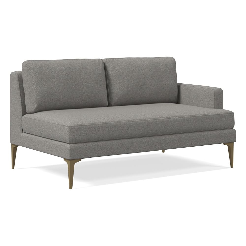 Andes Petite Right Arm 2 Seater Sofa, Poly, Chenille Tweed, Silver, Blackened Brass - Image 0