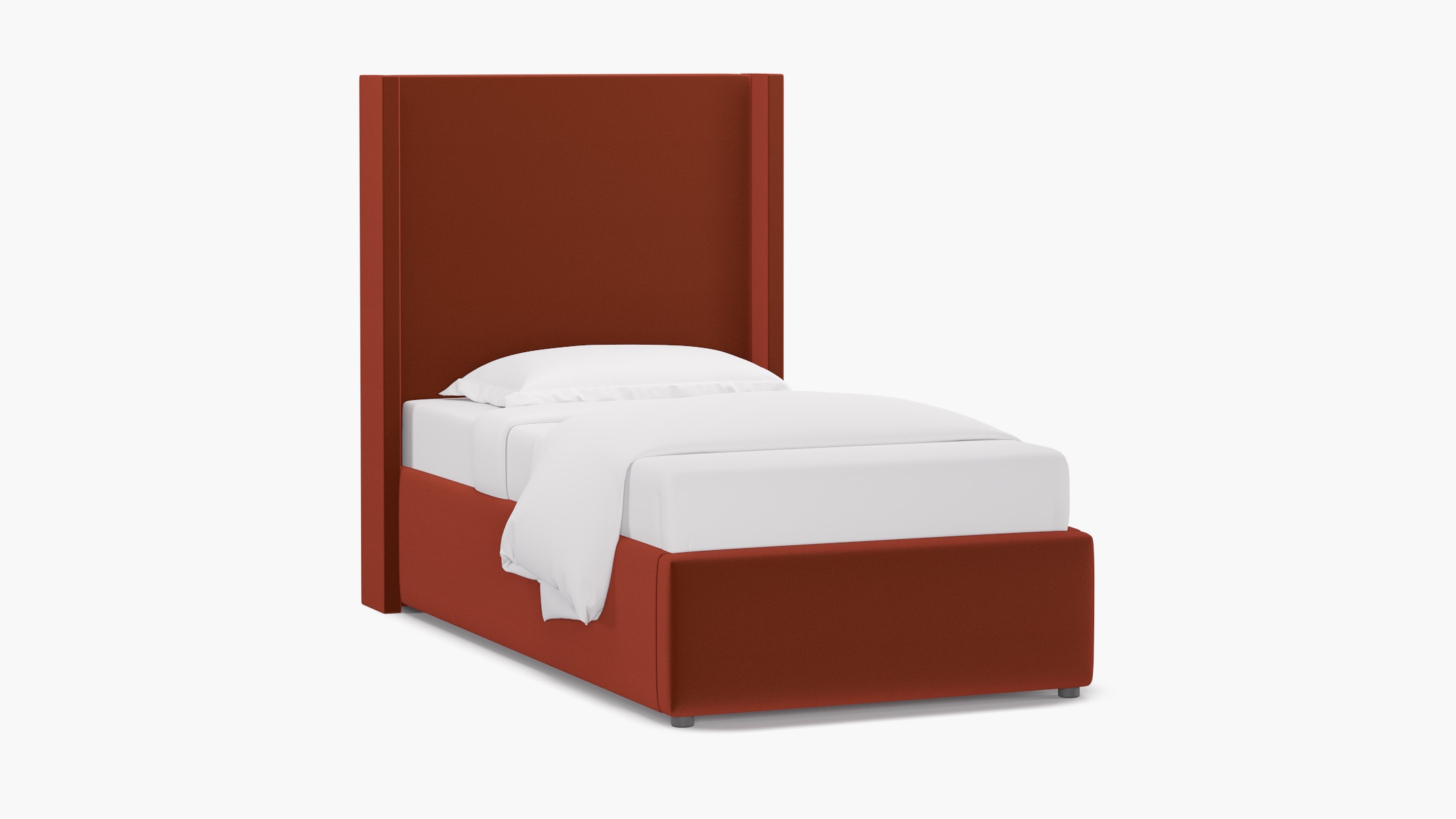 Modern Wingback Bed, Rust Performance Velvet, Twin - Image 1