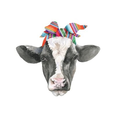 Black White Cow Head With Serabe Headband by Ephrazy Graphics - Wrapped Canvas Painting - Image 0