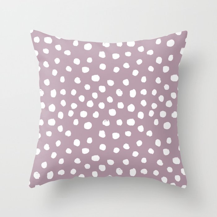 Mauve Dots - Purple Dots, Minimal, Painted Dots, Painterly, Dusty Purple, Throw Pillow by Charlottewinter - Cover (24" x 24") With Pillow Insert - Indoor Pillow - Image 0
