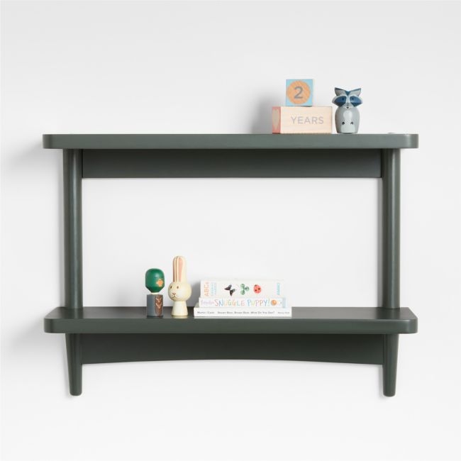 Hampshire Olive Green Wood 2-Tier Kids Wall Shelf - Image 0