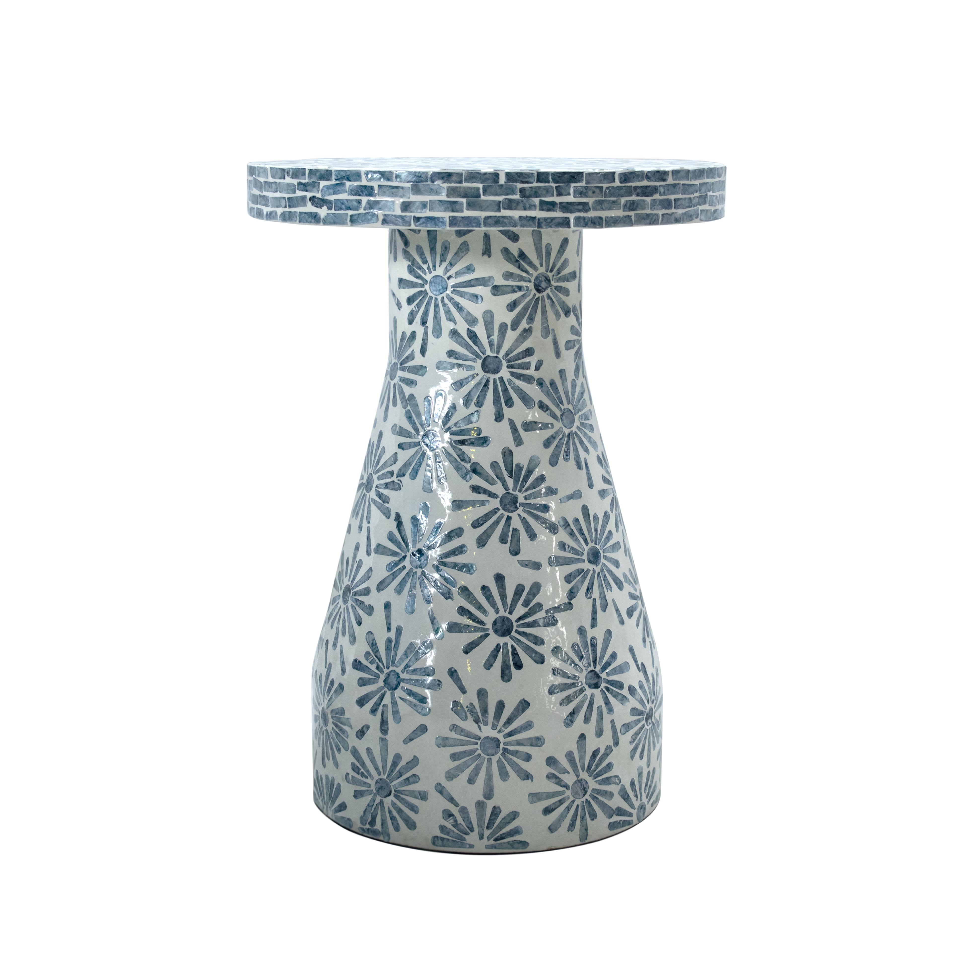 Halio Blue Floral Shell Side Table - Image 2