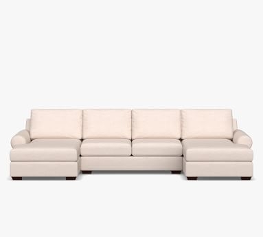 Big Sur Roll Arm Upholstered U-Chaise Loveseat Sectional with Bench Cushion, Down Blend Wrapped Cushions, Performance Chateau Basketweave Oatmeal - Image 1