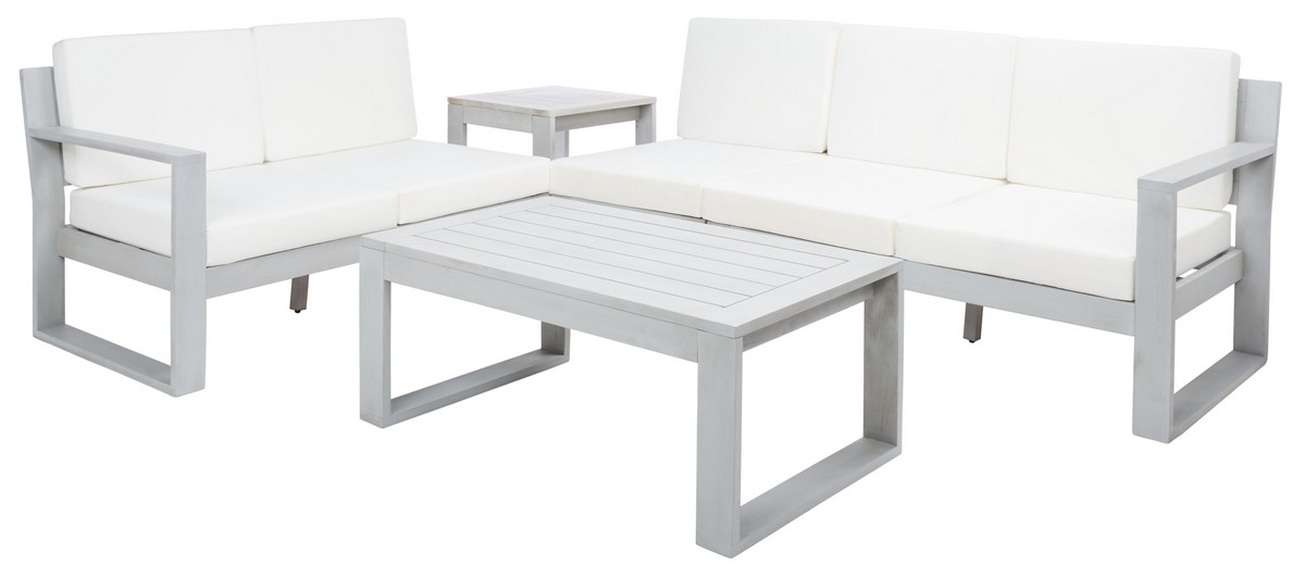 Catryn 4 Pc Outdoor Living Set - Grey/Beige - Safavieh - Image 5