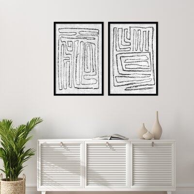 Black & White Runes By Jennifer Goldberger, Framed Wall Art Print, Set Of 2 - Image 1