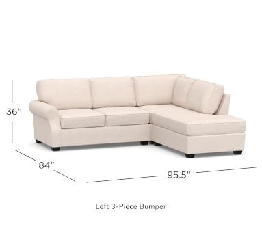 SoMa Fremont Roll Arm Upholstered Left 3-Piece Bumper Sectional, Polyester Wrapped Cushions, Sunbrella(R) Performance Boss Herringbone Pebble - Image 1