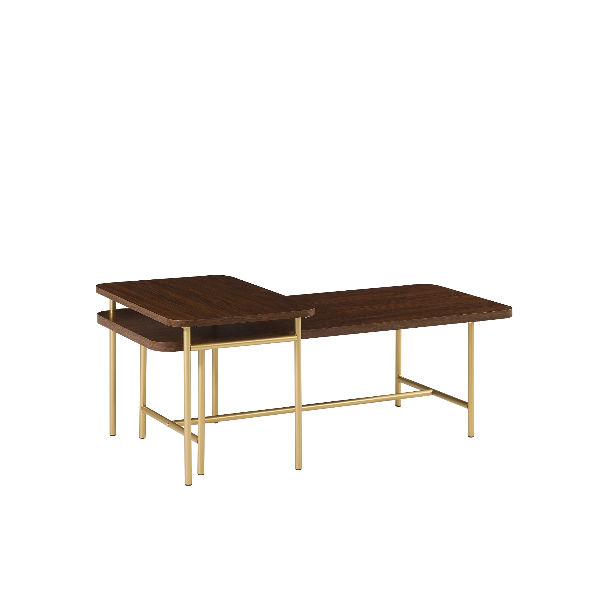 Modern Metal and Wood Rectangle Nesting Coffee Tables – Dark Walnut - Image 6