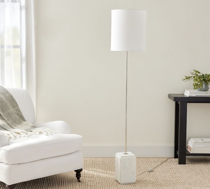 Amara Marble Floor Lamp, White with Amara Shade, White - Image 1