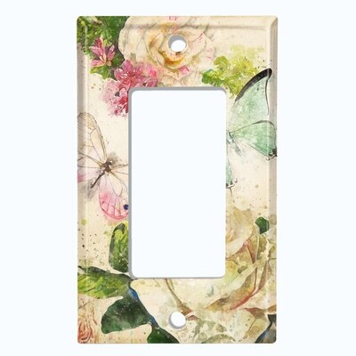 Metal Light Switch Plate Outlet Cover (Flower Rose Butterfly 2 - Single Rocker) - Image 0