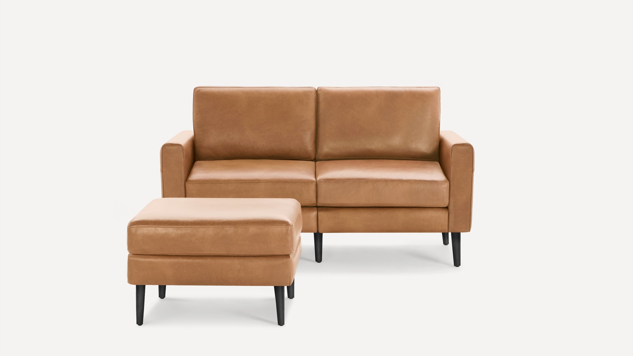 Nomad Leather Loveseat with Ottoman - Camel - Top Grain Leather / Chrome - Metal / Block - Image 4