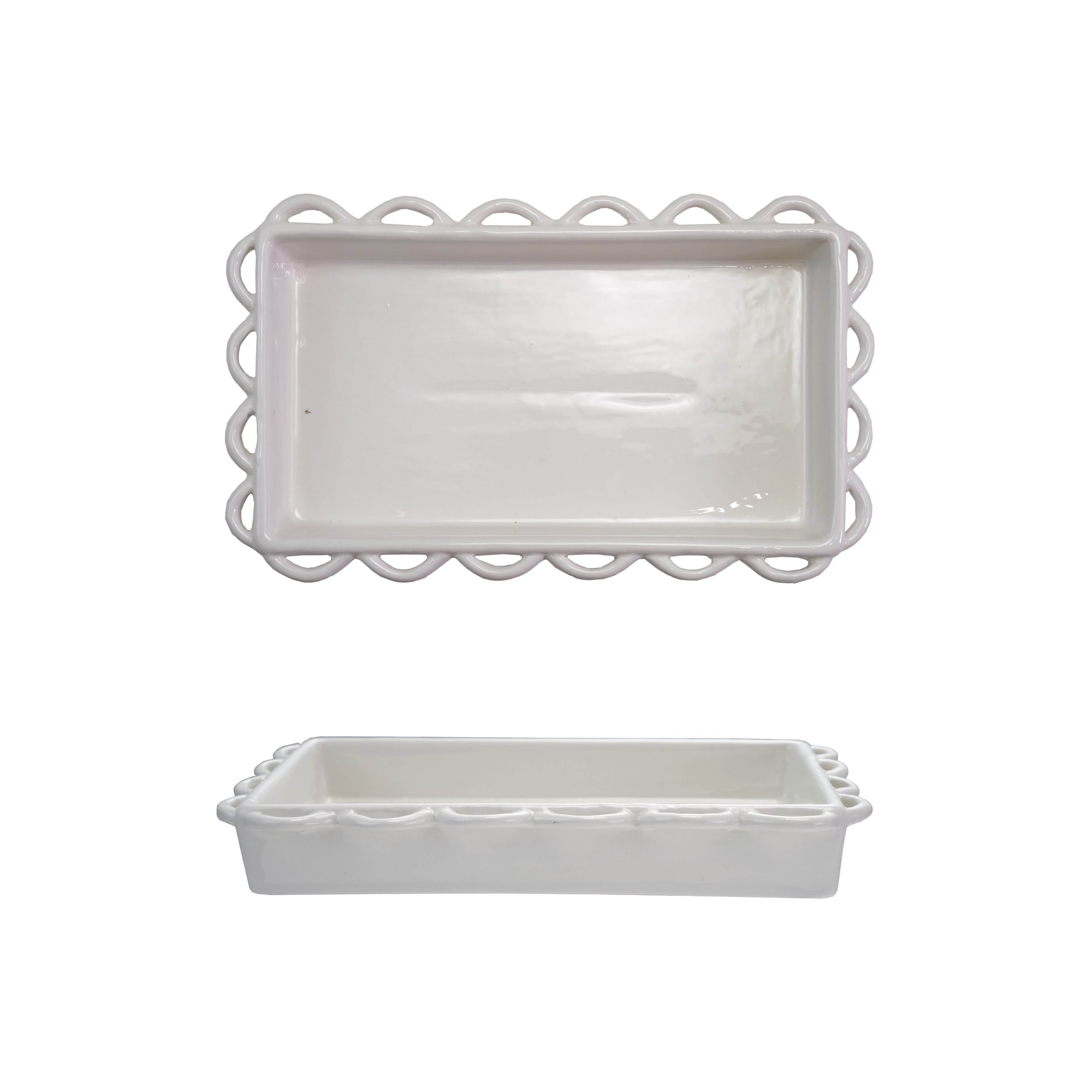 Decorative Stoneware Scalloped Napkin Holder, White - Image 0