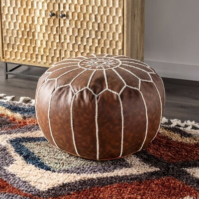 20'' Wide Faux Leather Round Pouf Ottoman - Image 1