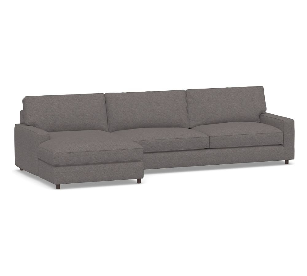 PB Comfort Square Arm Upholstered Right Arm Sofa with Double Chaise Sectional, Box Edge Down Blend Wrapped Cushions, Brushed Crossweave Charcoal - Image 0