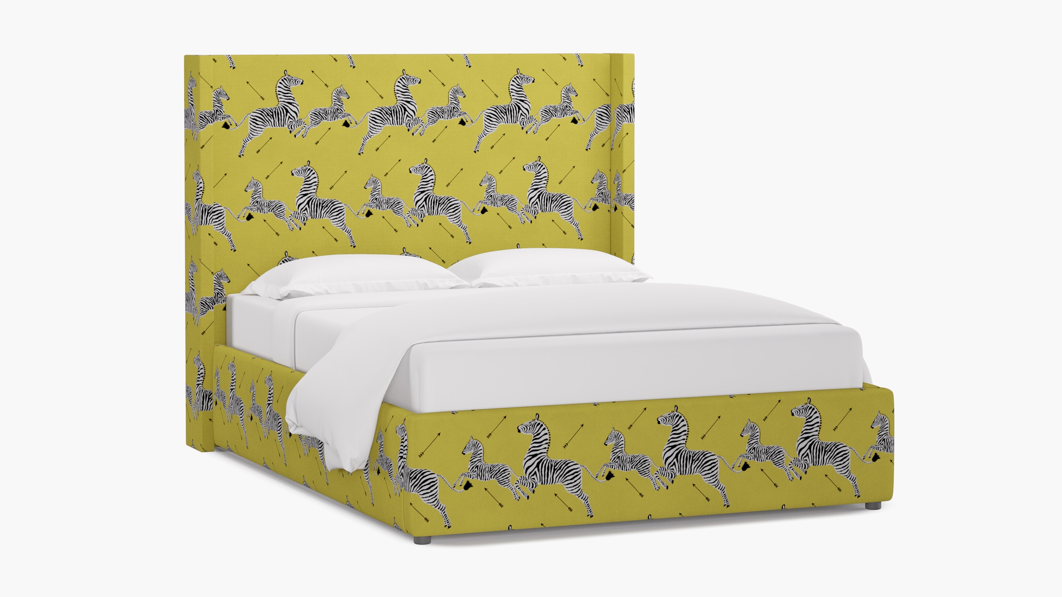 Modern Wingback Bed, Yellow Zebra, Queen - Image 1