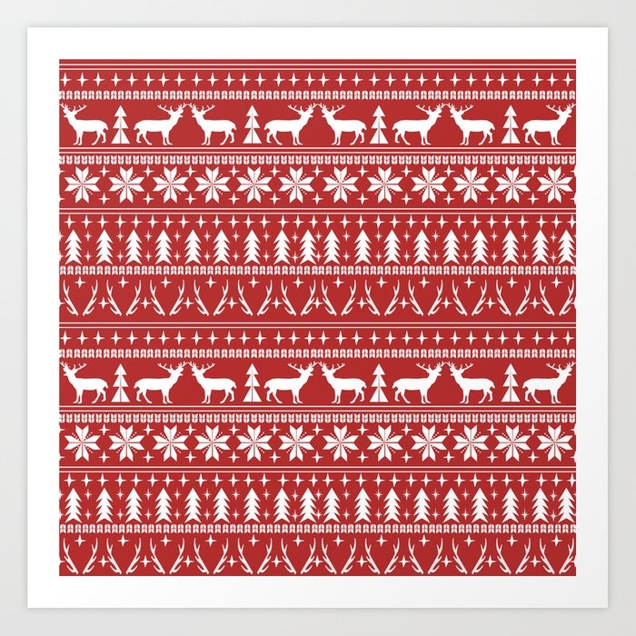 Deer Christmas Fair Isle Camping Pattern Snowflakes Minimal Winter Seasonal Holiday Gifts Art Print by Charlottewinter - X-Large - Image 0