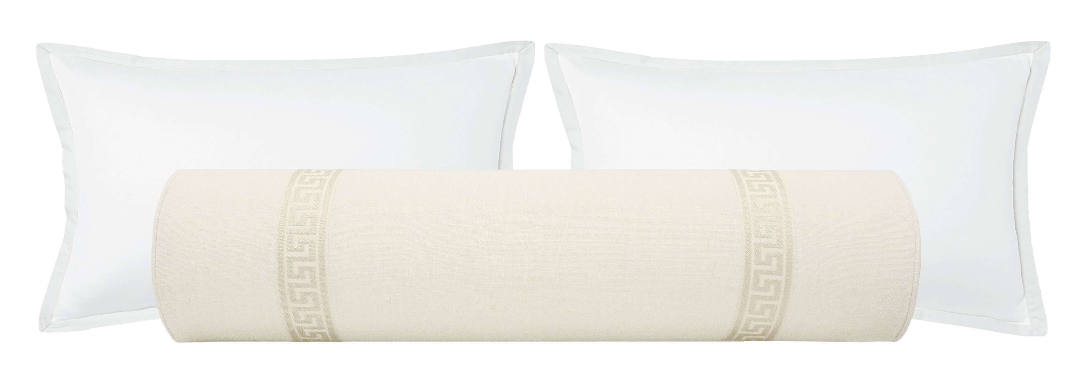 THE BOLSTER :: SIGNATURE LINEN // BONE + GREEK KEY TRIM // CASHMERE - TWIN XL // 9" X 30" - Image 0