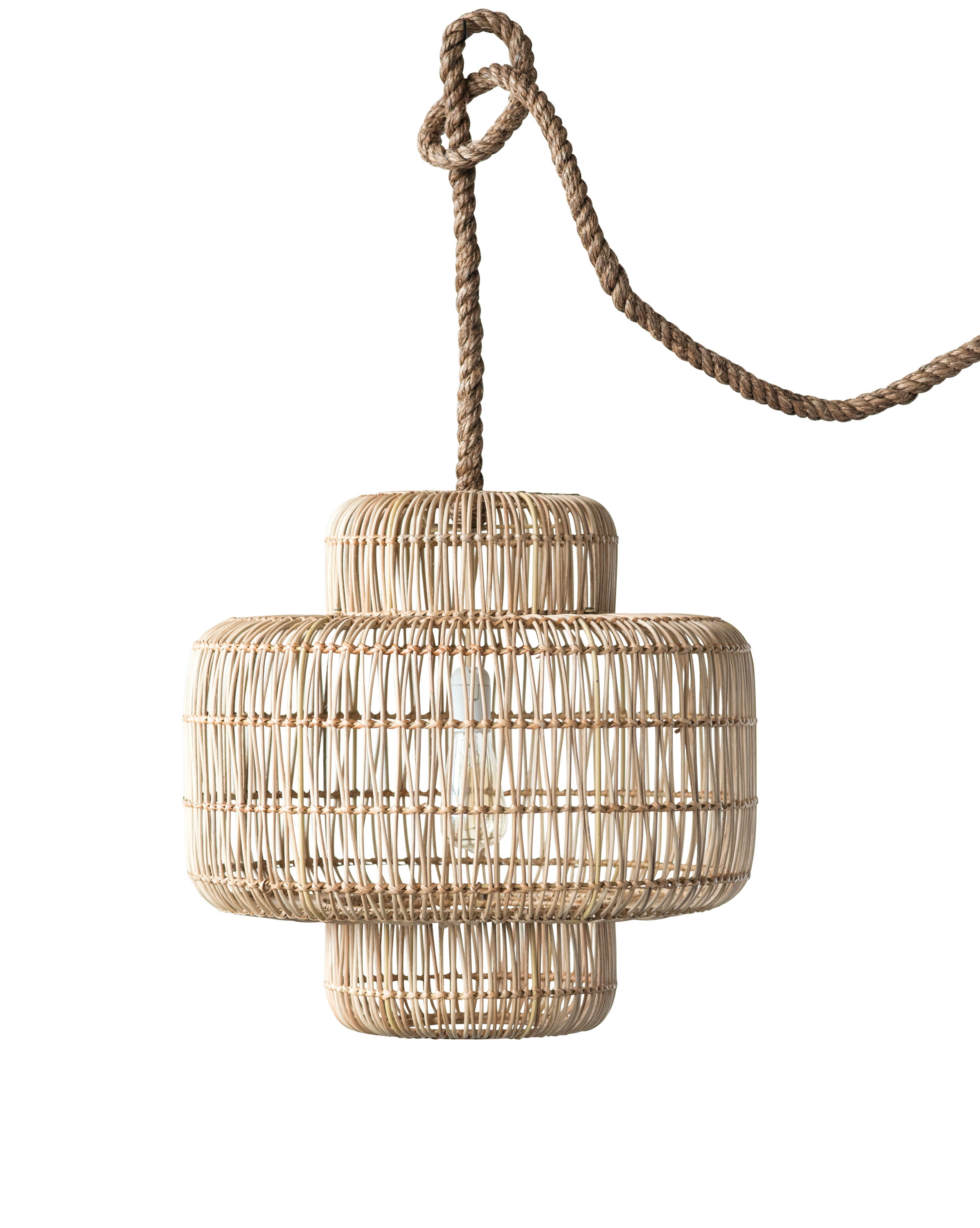 Round Wicker Pendant Light with Thick Rope Cord - Image 0