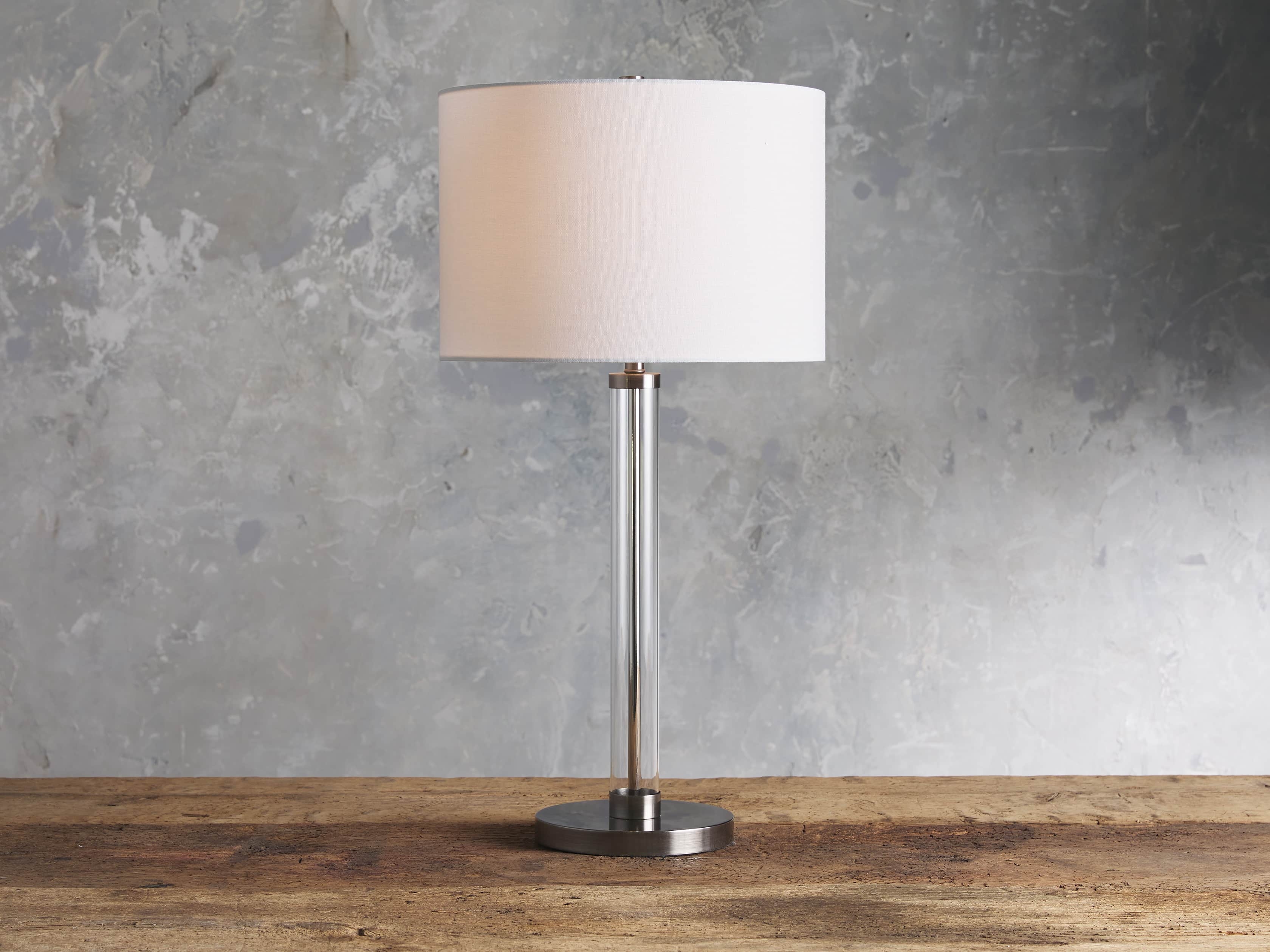 Glass Column Table Lamp in Silver  Nickel - Image 0