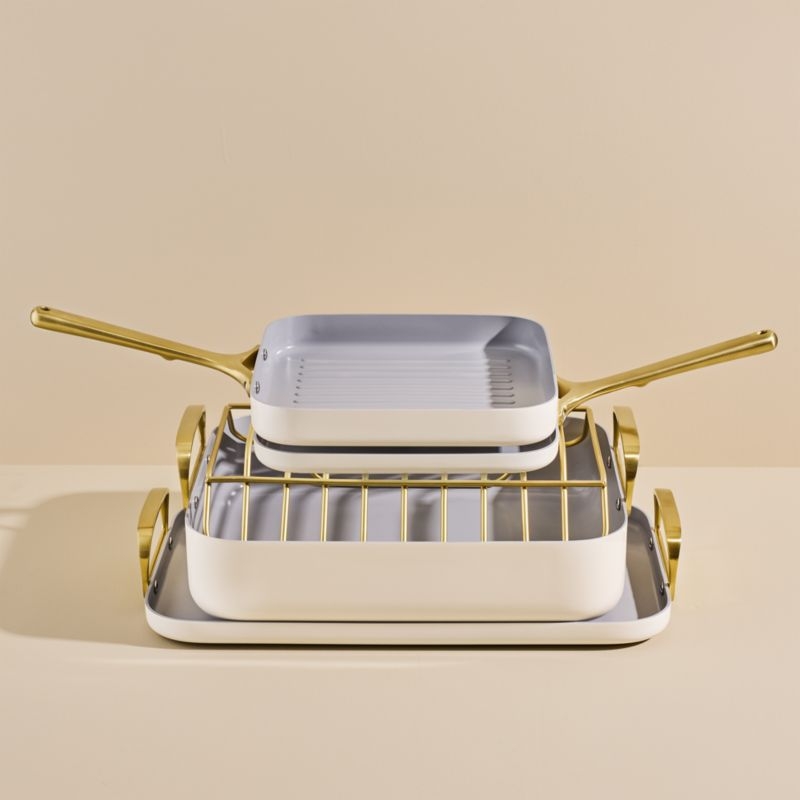Caraway ® Cream Ceramic Non-Stick 5-Piece Cookware Set with Gold Hardware - Image 2