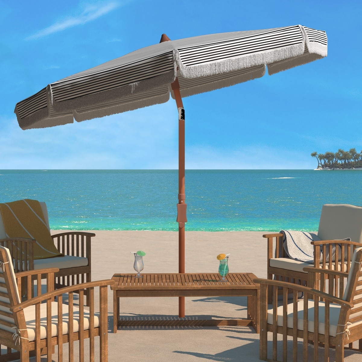 Copen 6.5' Beach Umbrella - Black/White - Safavieh - Image 1