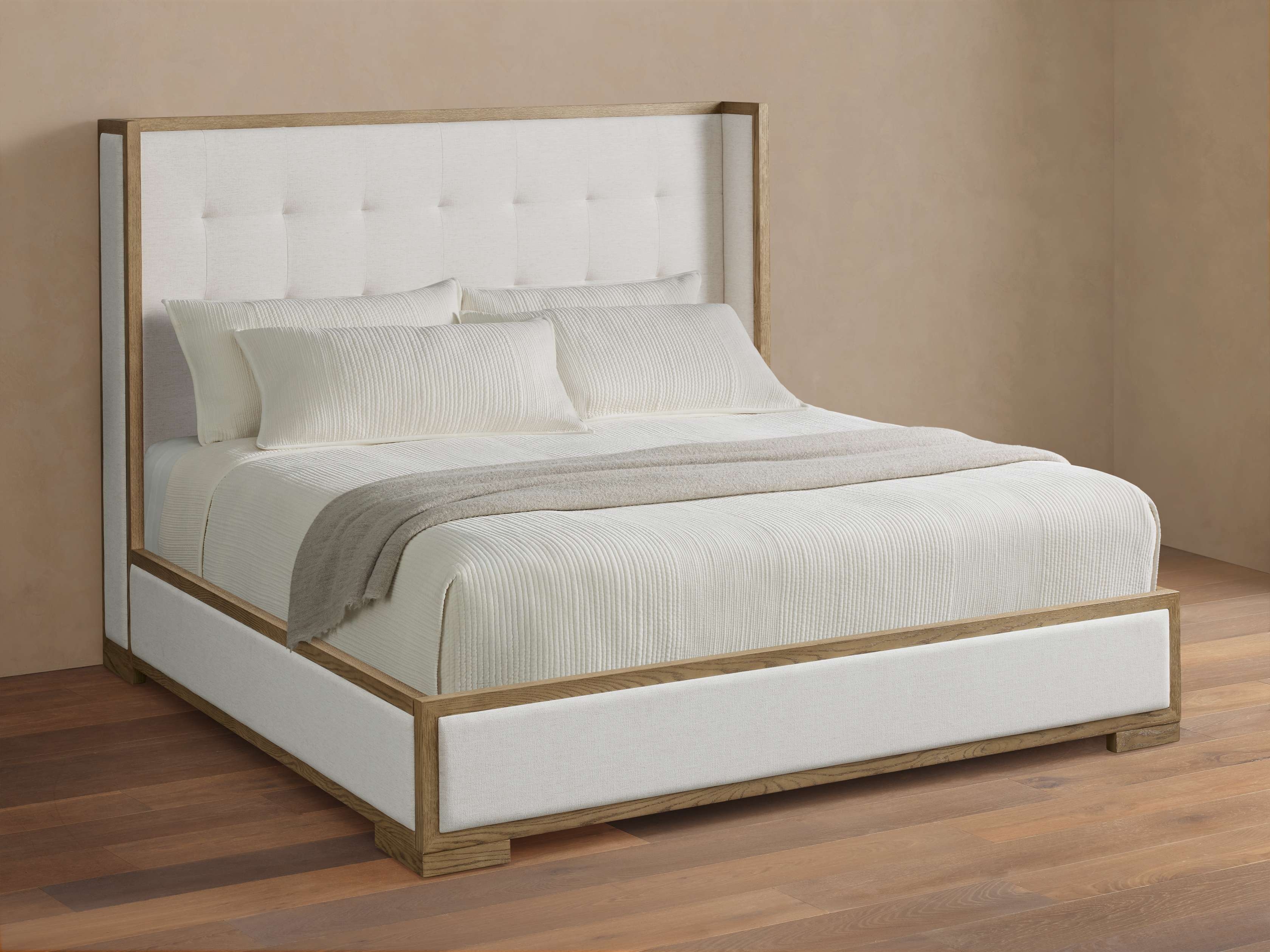 Darien Box-Tufted Shelter Bed in Upholstered 60" Cali King None  Nomad Snow/Fawn - Image 0