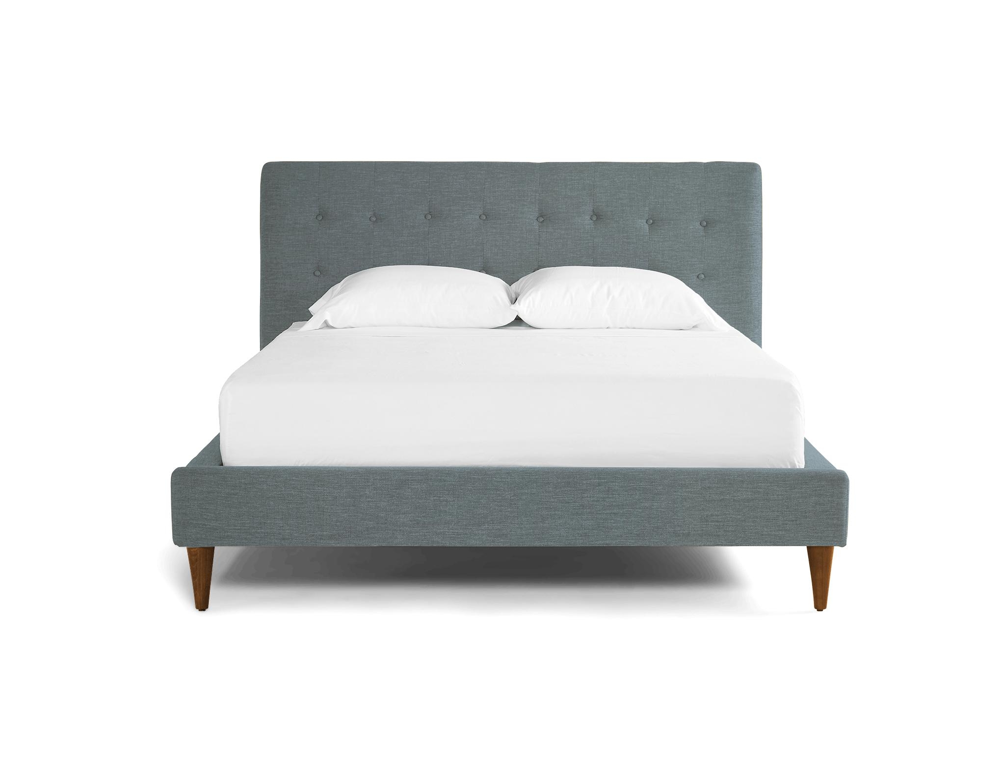 Blue Eliot Mid Century Modern Bed - Plush Mist - Mocha - Cal King - Image 0