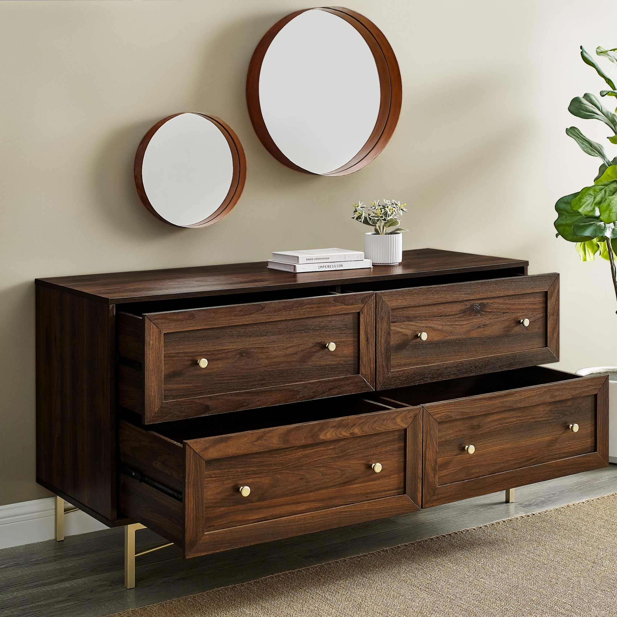 Gwen 56" 4 Drawer Modern Dresser - Dark Walnut - Image 6