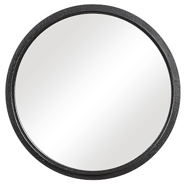 Textured Round Metal Mirror, Black - Image 1