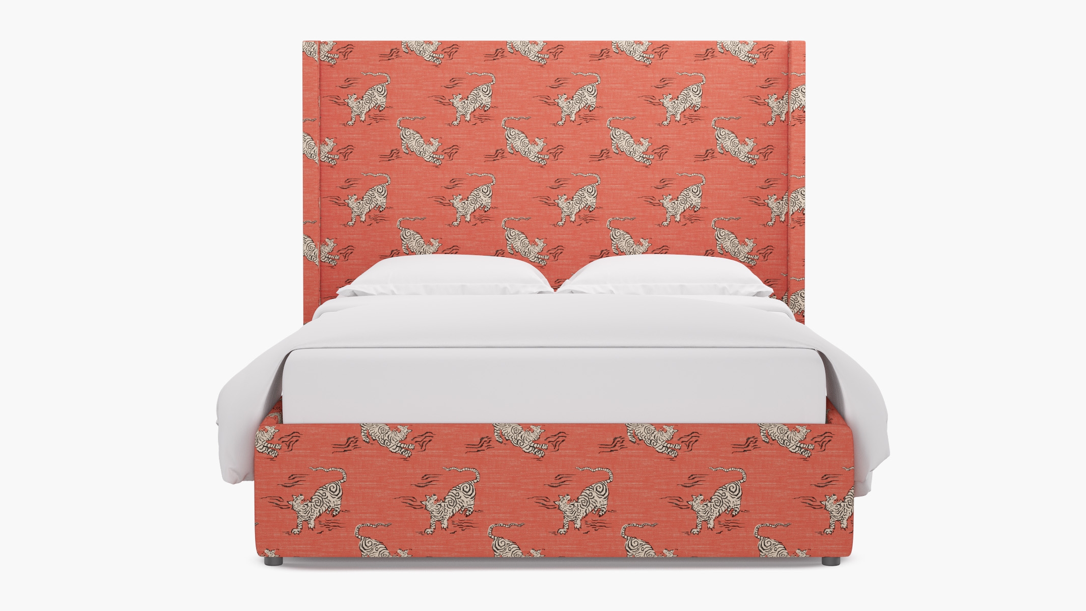 Modern Wingback Bed, Coral Tigresse, Twin - Image 0