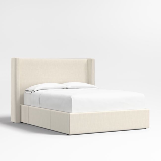 Arden 52" Ivory Upholstered Queen Headboard with Storage Bed Base - Image 0