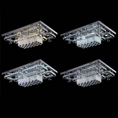 31.5" Modern Rectangle Crystal LED Ceiling Light 3-Colors Dimmable For Living Room Restaurant - Image 0