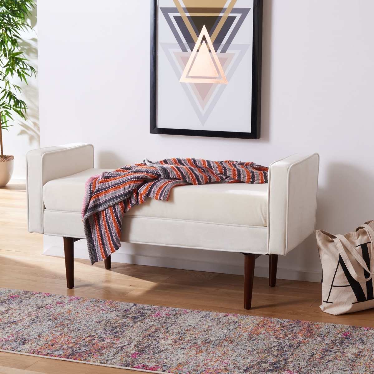Henri Midcentury Bench - Cream / Walnut - Safavieh - Image 1