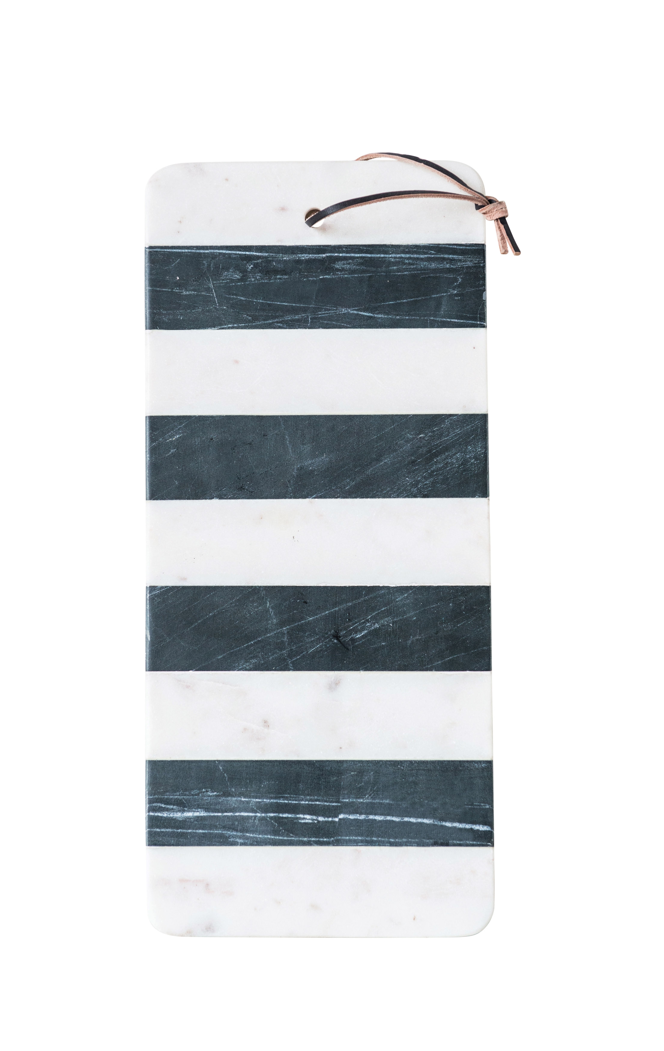 Black & White Striped Marble Board with Leather Tie - Image 0