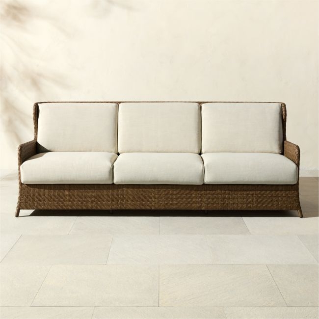 Astoria All-Weather Rattan Outdoor Sofa with Warm White Sunbrella® Cushions - Image 0