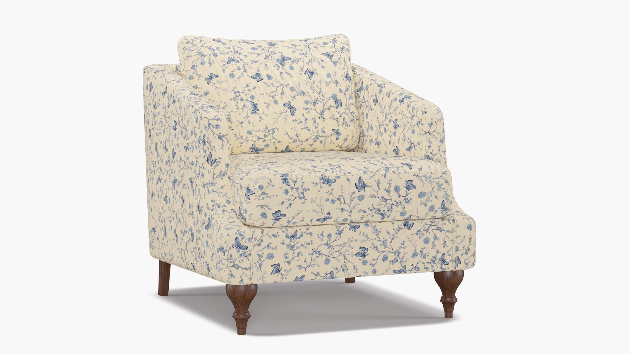 Slope Arm Chair, Delft Mariposa, Walnut Turned Wood Leg - Image 1