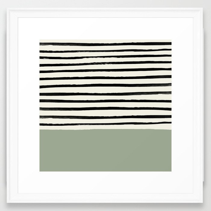 Sage Green X Stripes Framed Art Print by Leah Flores - Scoop White - MEDIUM (Gallery)-22x22 - Image 0