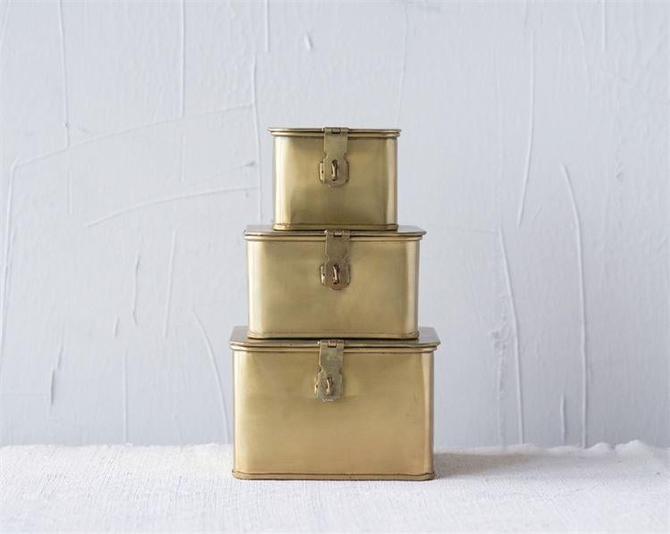 Square Decorative Metal Boxes with Gold Finish (Set of 3 Sizes) - Image 5